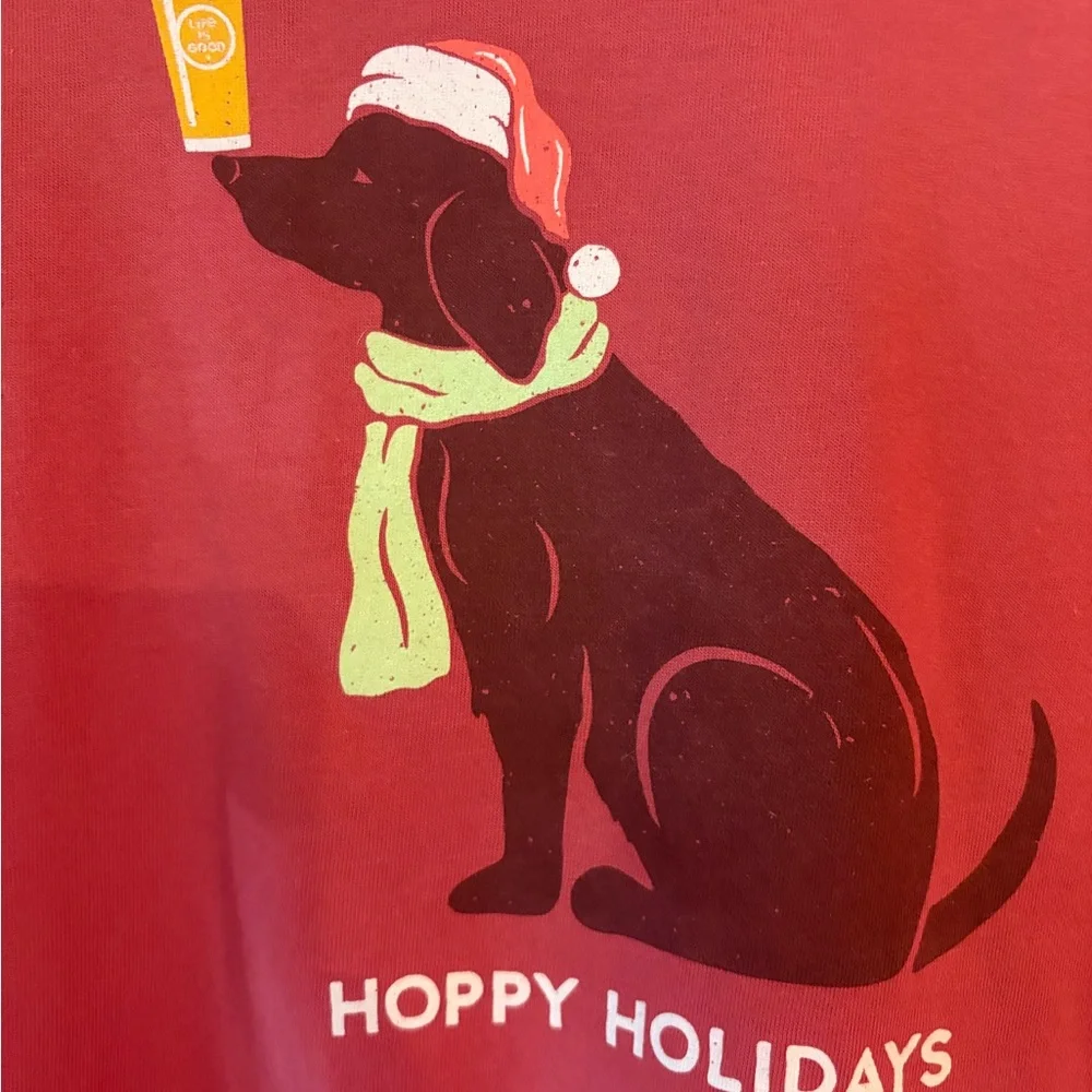 Life Is Good Red 'Hoppy Holidays' Short Sleeve Tee size M Christmas Beer - Picture 4 of 5